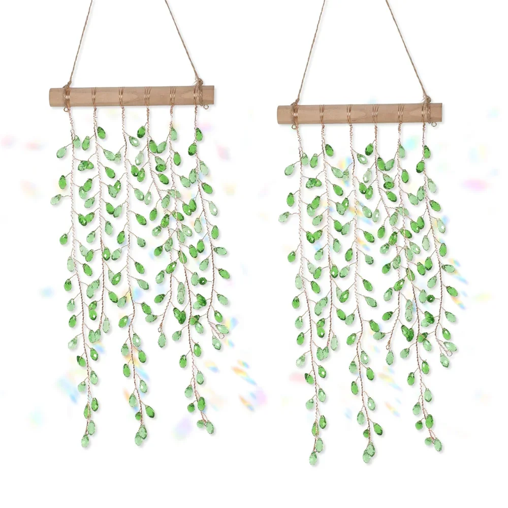 Crystal Suncatchers for Window Boho Decor Hanging Plant Sun Catcher Green Plants Artificial Crystal Prisms Wind Chime Gifts