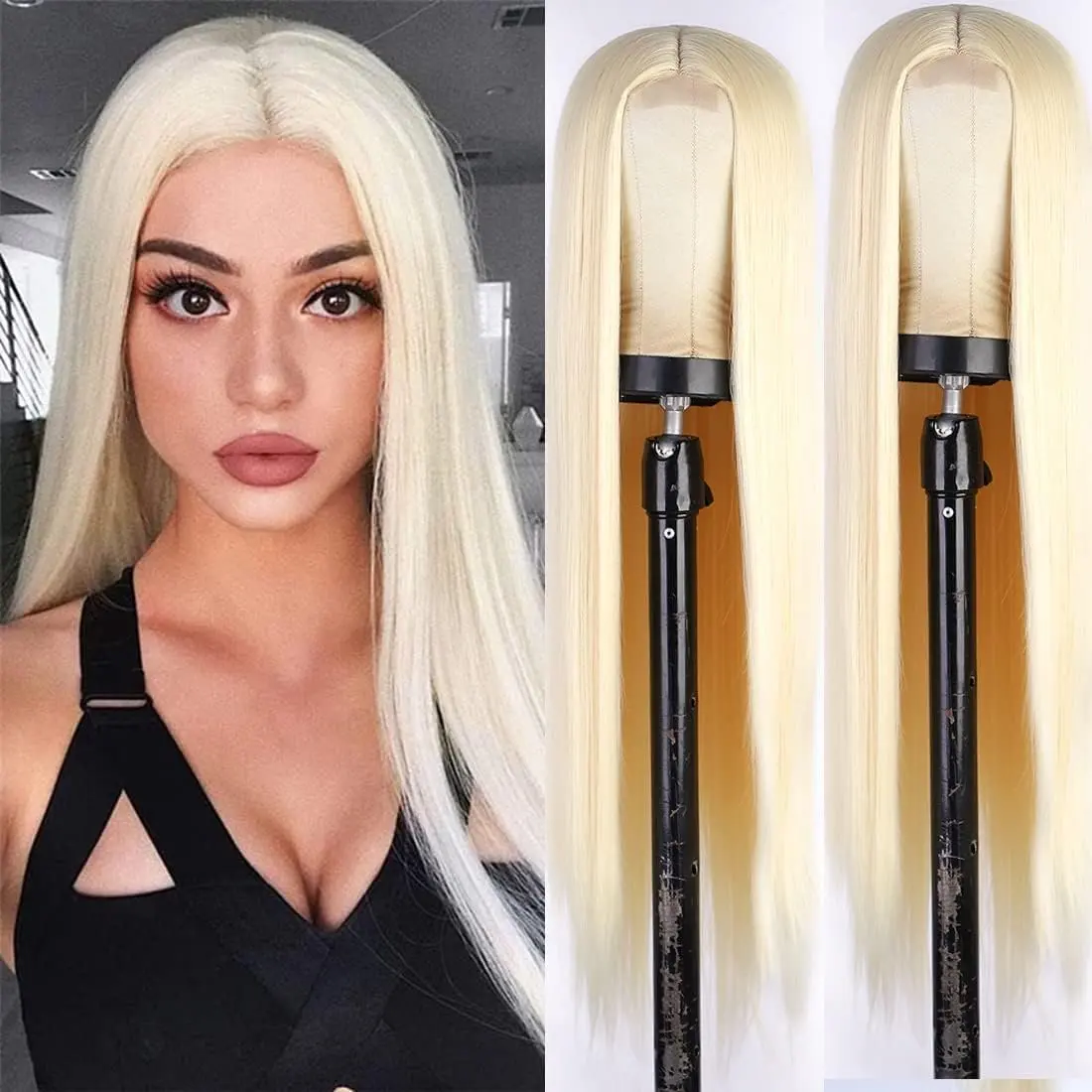 13x6 HD Lace Forehead Wig Blonde 613  Glueless Human Hair Wig Straight Pre-Bleached Brazilian 18 38 Inch 150 Density