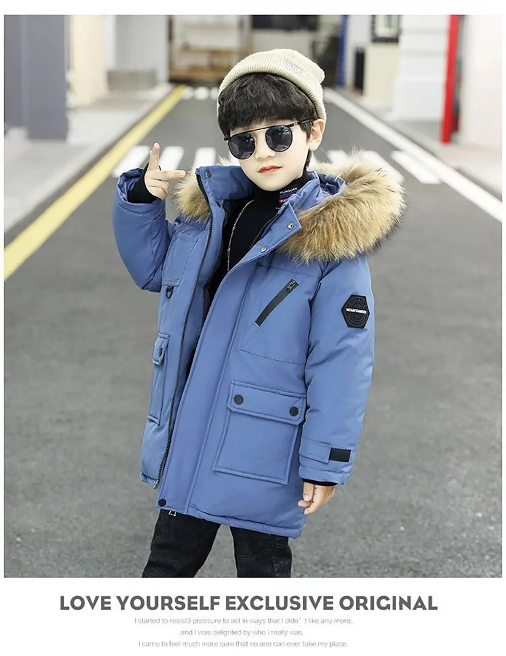 Winter Down Jacket For Children Thick Warm Faux Fur Hooded Coat Lengthen Windproof Winter Cotton Clothes Kid\'s Padded Jacket