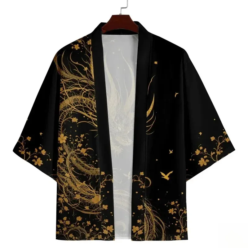 جديد شعبي اليابانية التقليدية الساموراي كيمونو أنيمي التنين نمط مطبوعة موضة مفتوحة سترة العصرية كيمونو #2