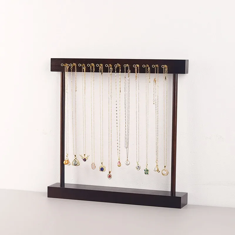 Vintage Wood Necklace Display Stand Large Capacity Pendants Bracelet Sweater Chain Jewelry Storage Rack Jewellery Hanging Holder