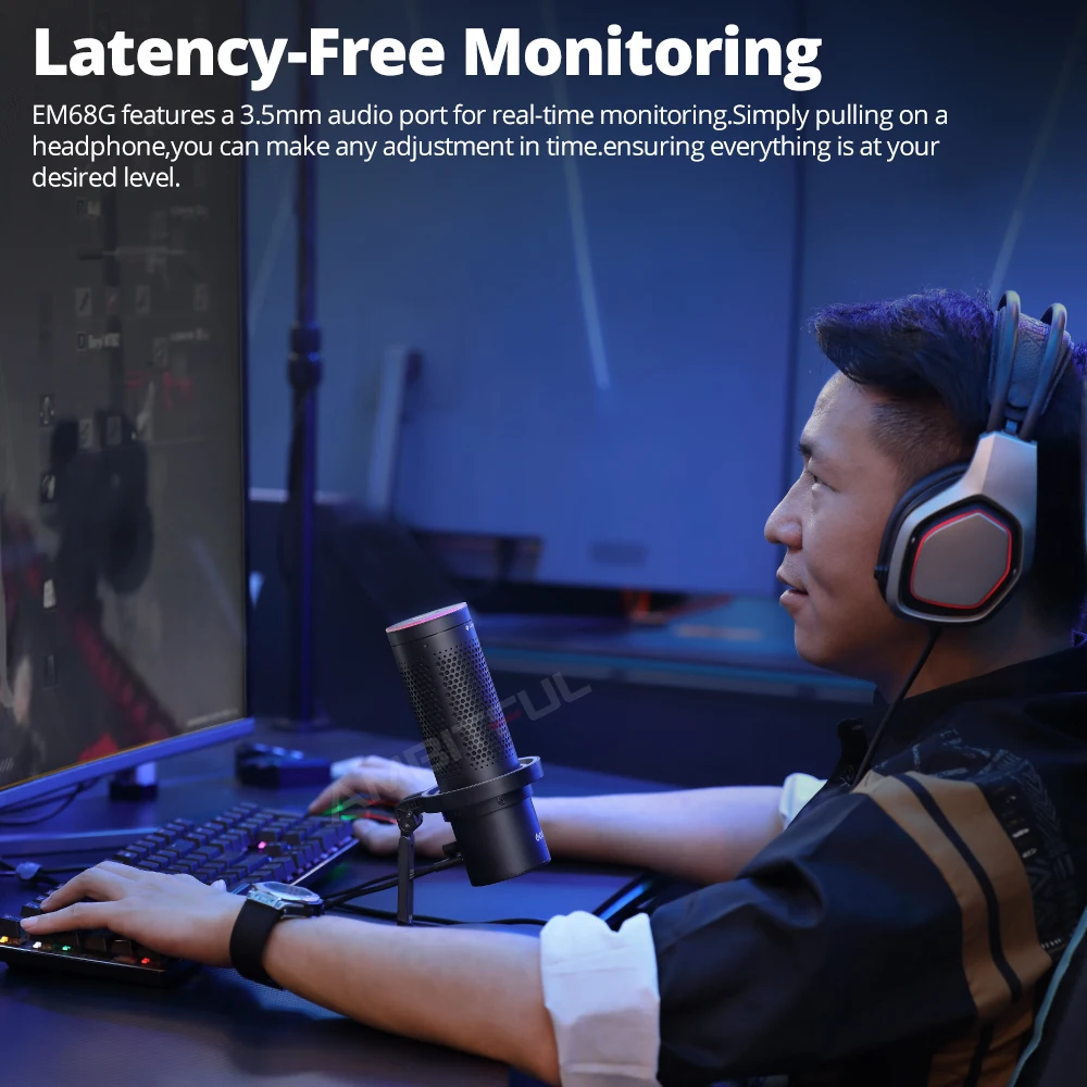 EM68G RGB USB Condenser Microphone E-sports Cardioid Microphone for Studio Mic Adjusting Controlled By Mic App