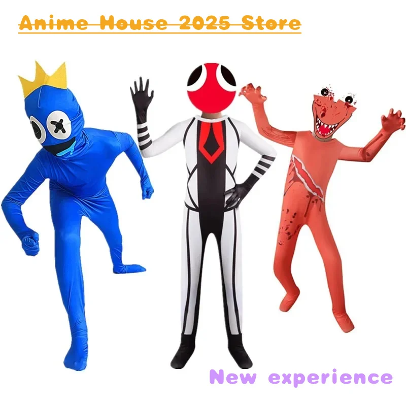 2025 Animation Costume Halloween Rainbow Friends Costume Kids Boys Blue Monster Wiki Cosplay Horror Game Jumpsuit Canival Birthd