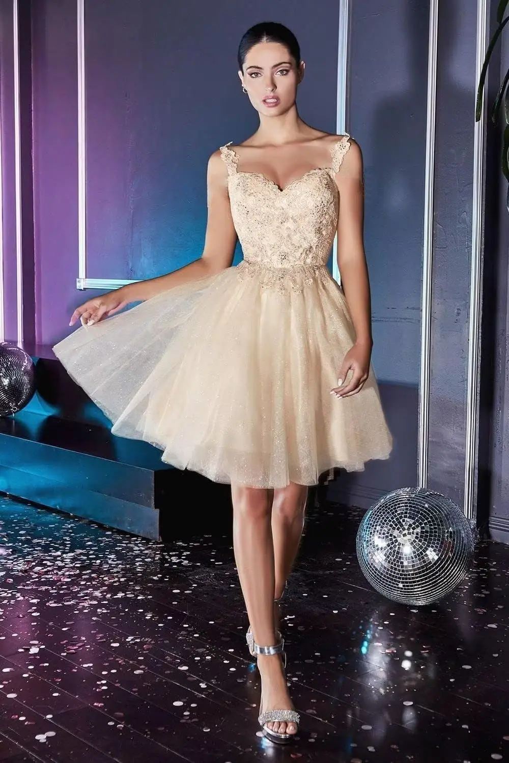 Tulle Homecoming Dress for Teens Short Quinceanera DAMA Lace Sequin Prom Dress Above Knee , Mini Cocktail Dresses