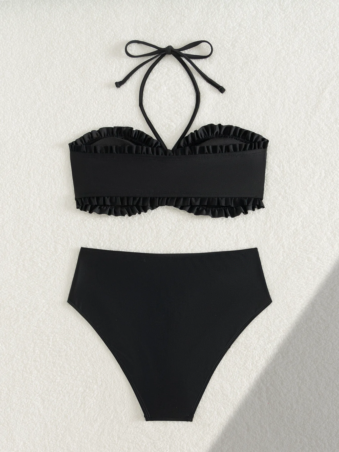 Women Tight Two Piece Strapless Bikini Set, Ruffled Detachable Halter Tie Sexy Split Swimwear For Beach