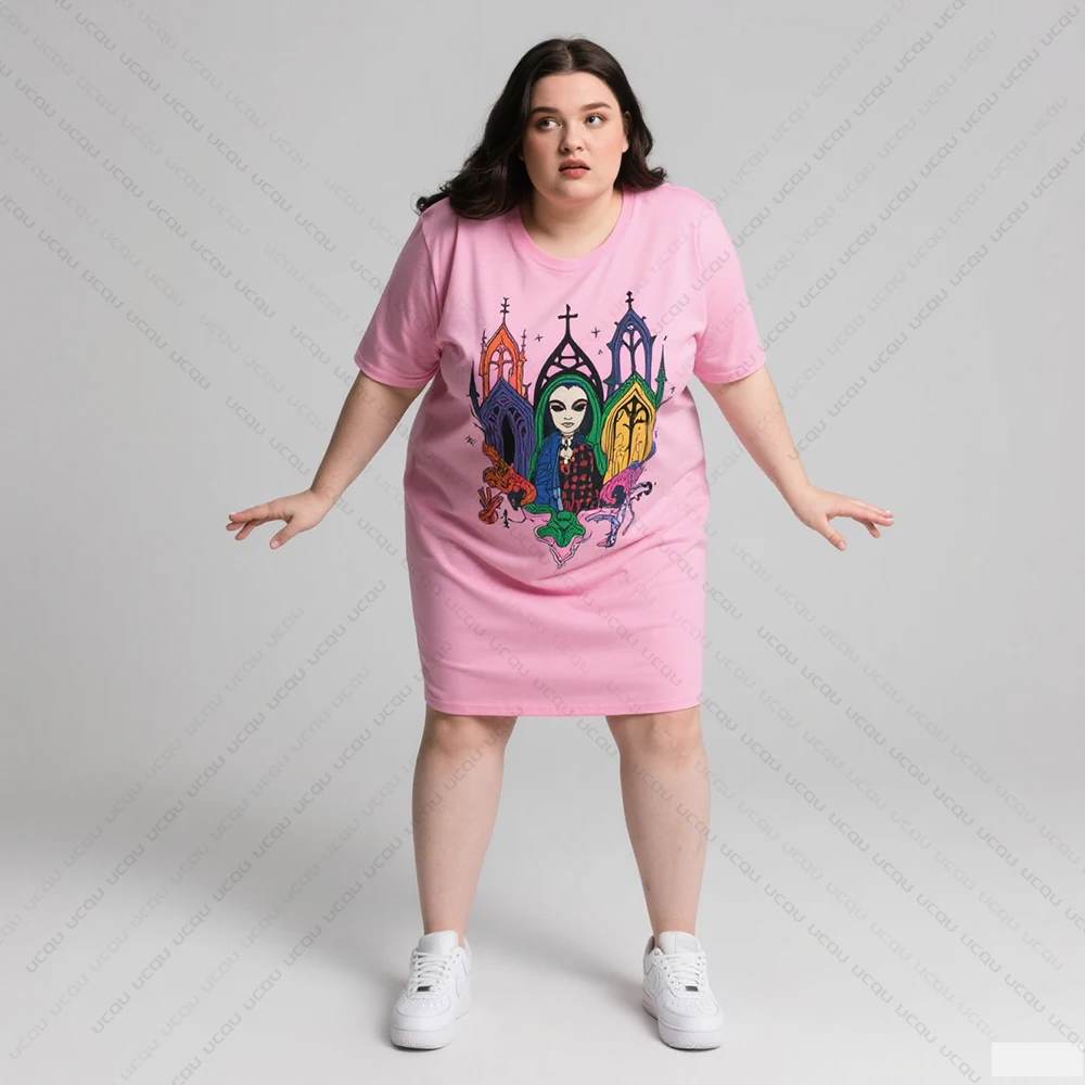 Sukienka damska plus size na lato, chłodna, rekreacyjna, spódnica do spania, domowa spódnica do spania, gotycki styl, modny nadruk, odzież damska.