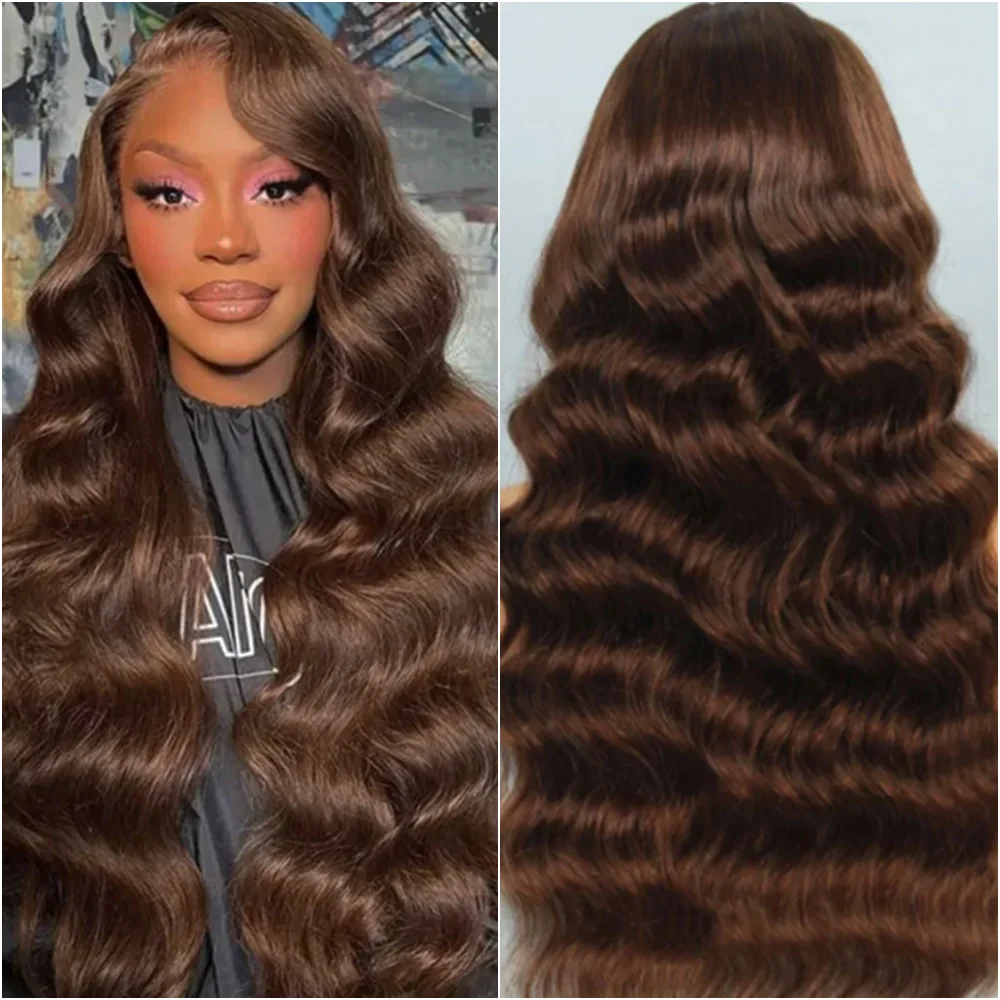 

30 40 дюймов объемная волна шоколадно-коричневый 13x6 HD кружевной фронтальный парик # 4 цвета 13x4 парики из натуральных волос на кружеве для женщин плотность 220