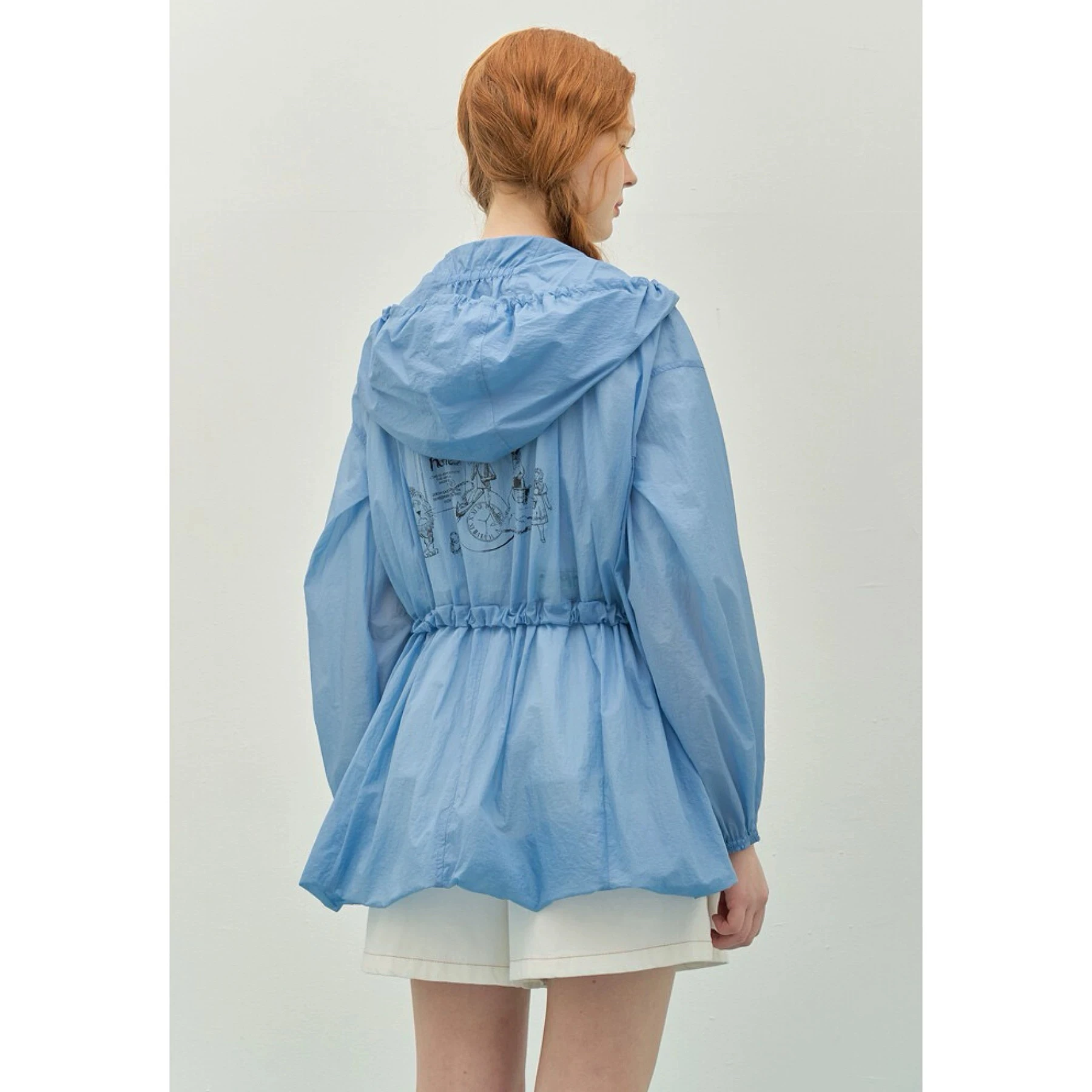 슬리밍 효과 2025 여름 캐주얼 후드 끈 달린 만화 탑 스킨 여성 패셔너블 다용도 후디