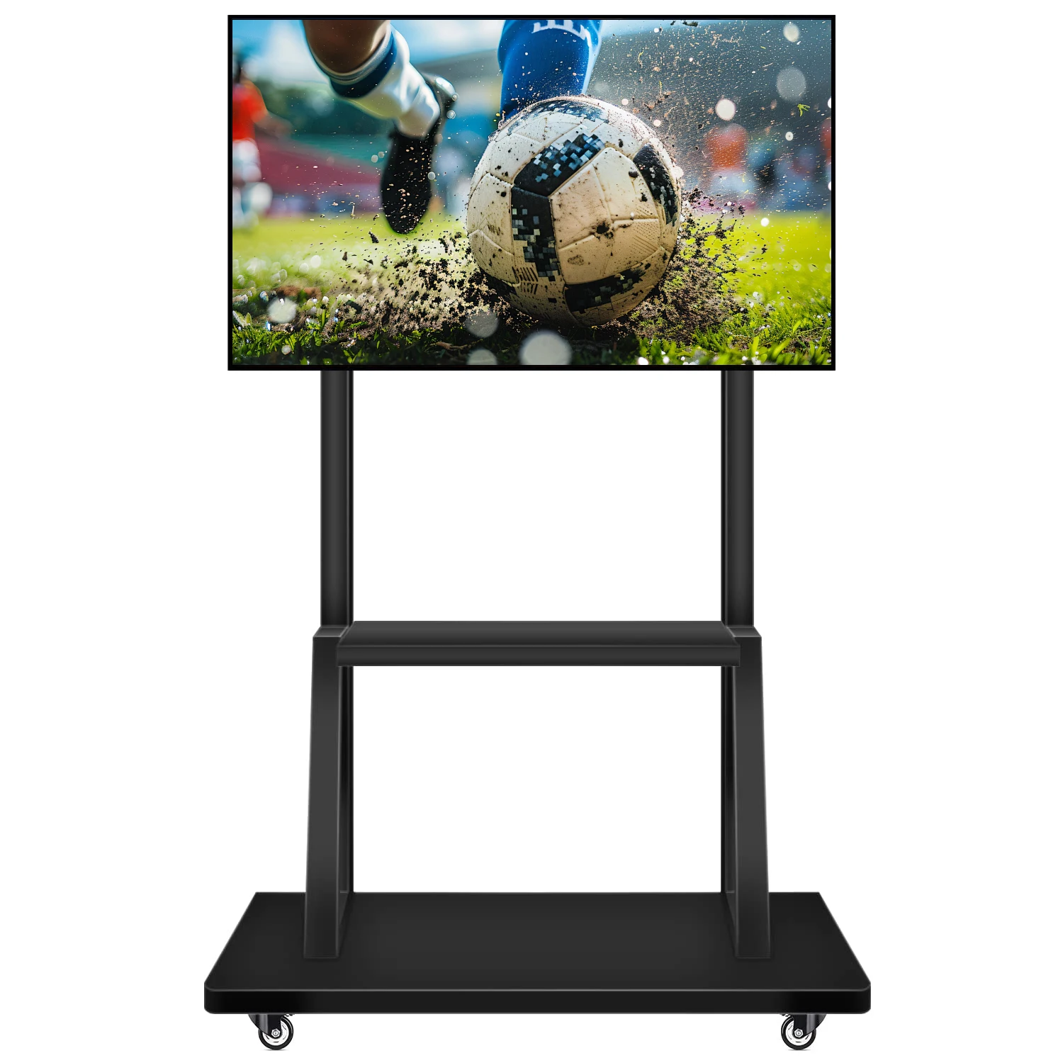 

Подставка для телевизора с роликами и полкой, регулируемая по высоте мобильная тележка для телевизоров диагональю 32–70 дюймов, диагональю до 176,37 фунтов