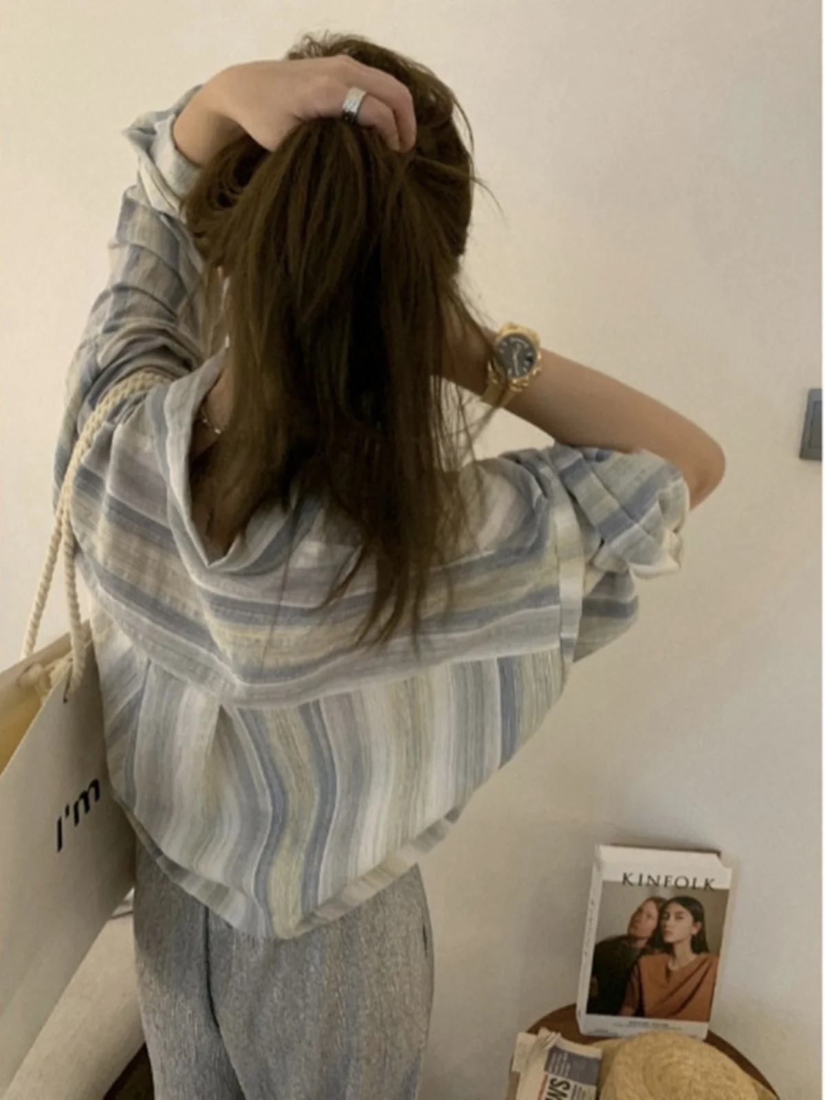 

Женская полосатая свободная рубашка с защитой от ультрафиолета, весна-лето, новая модная верхняя одежда в корейском стиле, с длинными рукавами