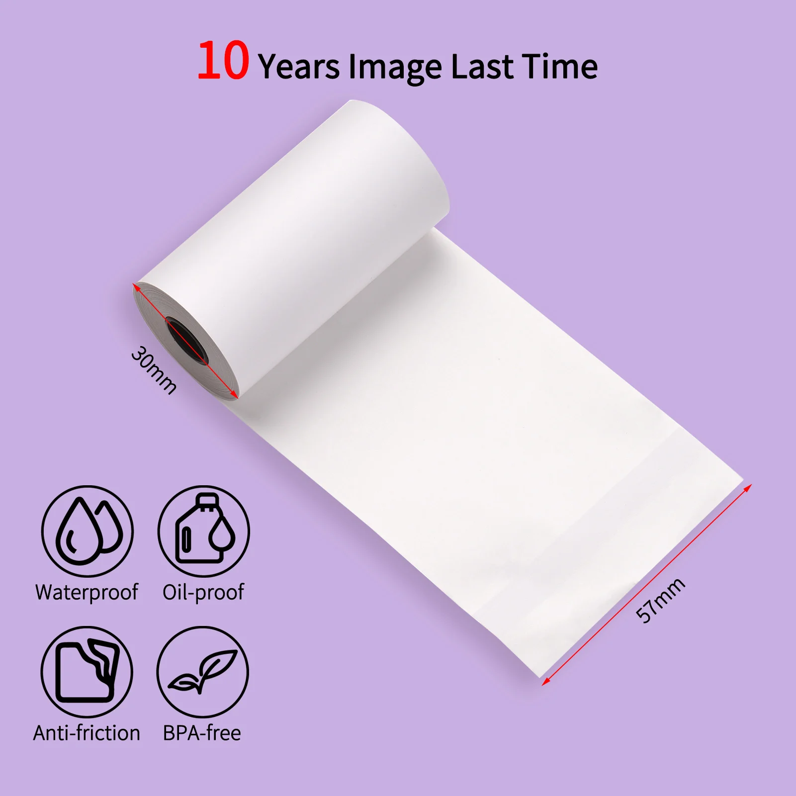 5/10 Rolls 57x30mm Self-Adhesive Direct Thermal Paper Printable Sticker Paper BPA-Free Waterproof Oil-proof Sticky Paper Roll