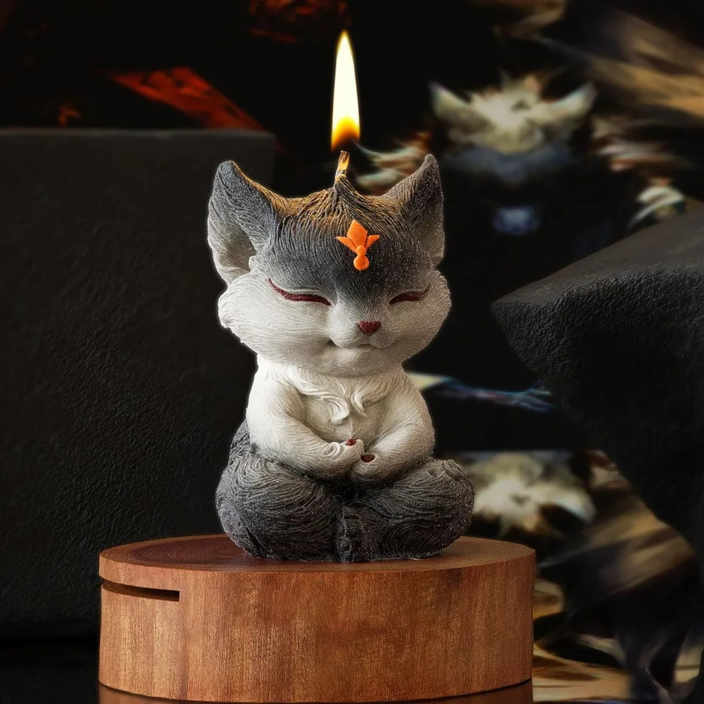 Meditating Fox Aroma Candle Silicone Mold DIY Sitting Cute Animal Small Fox Plaster Ornament Candle Making Supplies Resin Mold