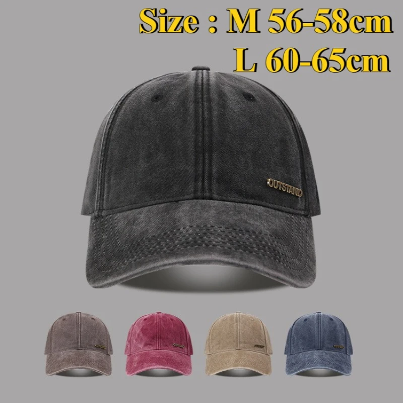 XXL Big Size Baseball Cap Washed Vintage Plus Large Size Big Head Strap Simple Style Wide Brim Cotton Golf Hat Oversize Hats