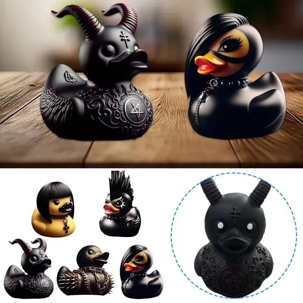 2024 Duck Statue Gothic Sculpture Punk Animal Figurine Resin Desk Decoration Collectible Figurines Satan Duck Tabletop Ornaments