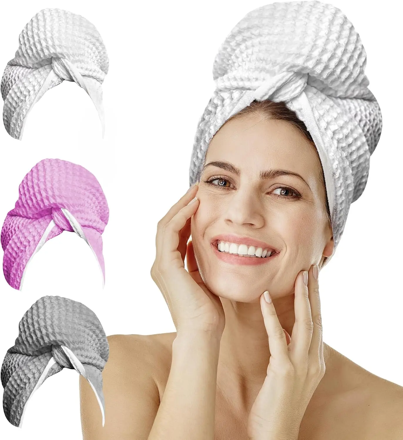 

Extra Large Microfiber Hair Towel Wrap - 45x25 Inch, Quick Dry, Anti-Frizz, Breathable Waffle Knit for All Hair Types
