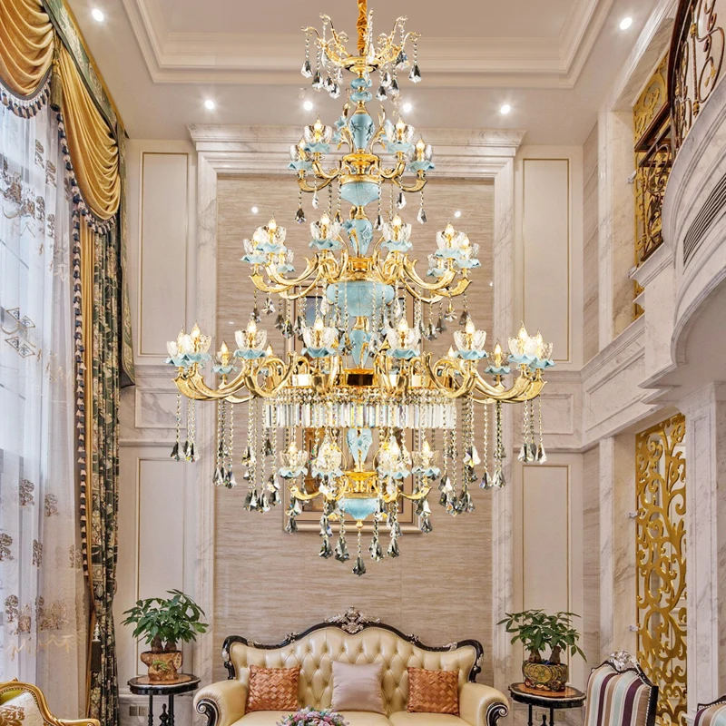 All Copper Duplex Building Light Luxury Zinc Alloy Crystal Big Opening To Candle Lamp Living Room Dining Room