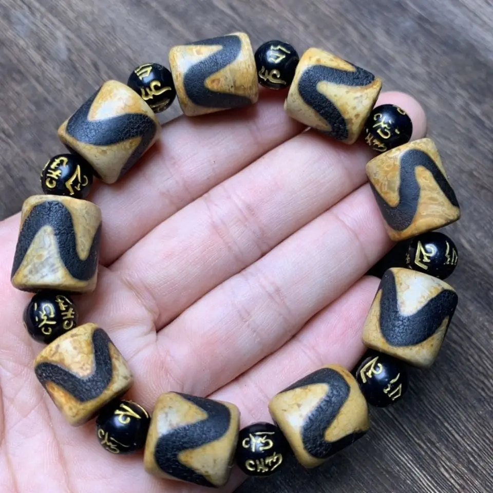 Tibetan natural old mine agate tiger tooth dzi beads bracelet ten thousand characters nine eyes first-line dzi beads bracelet br