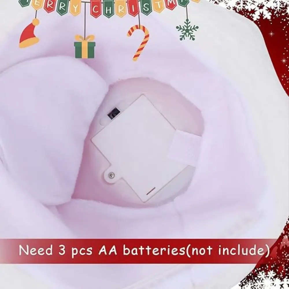 Fluffy Electric Christmas Hat Brim Motorized Motion Automatic Swinging Santa Headwear Polyester Battery Powered