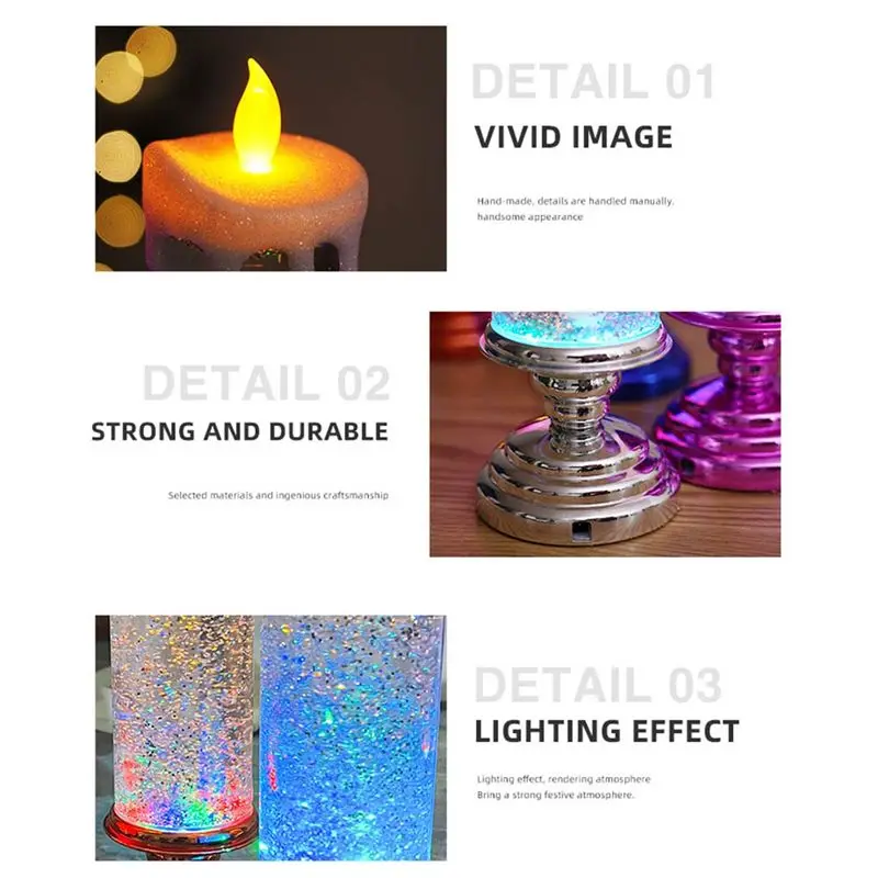 Professional Tool LED Christmas Candles Colour Changing LED Water Candle With Glitter Flameless LED Candle Lights Desk Table 27.