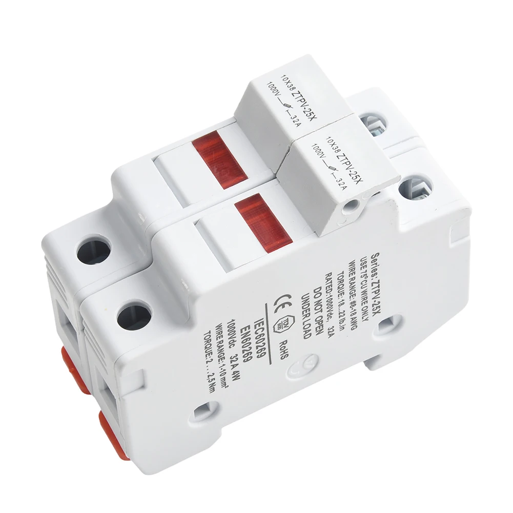 بطارية 2P فيوز حامل 83*74*35 مللي متر DC1000V فيوز 10x38 مللي متر فيوز حجم DIN السكك الحديدية جبل 35 مللي متر قدرة كسر عالية 33kA