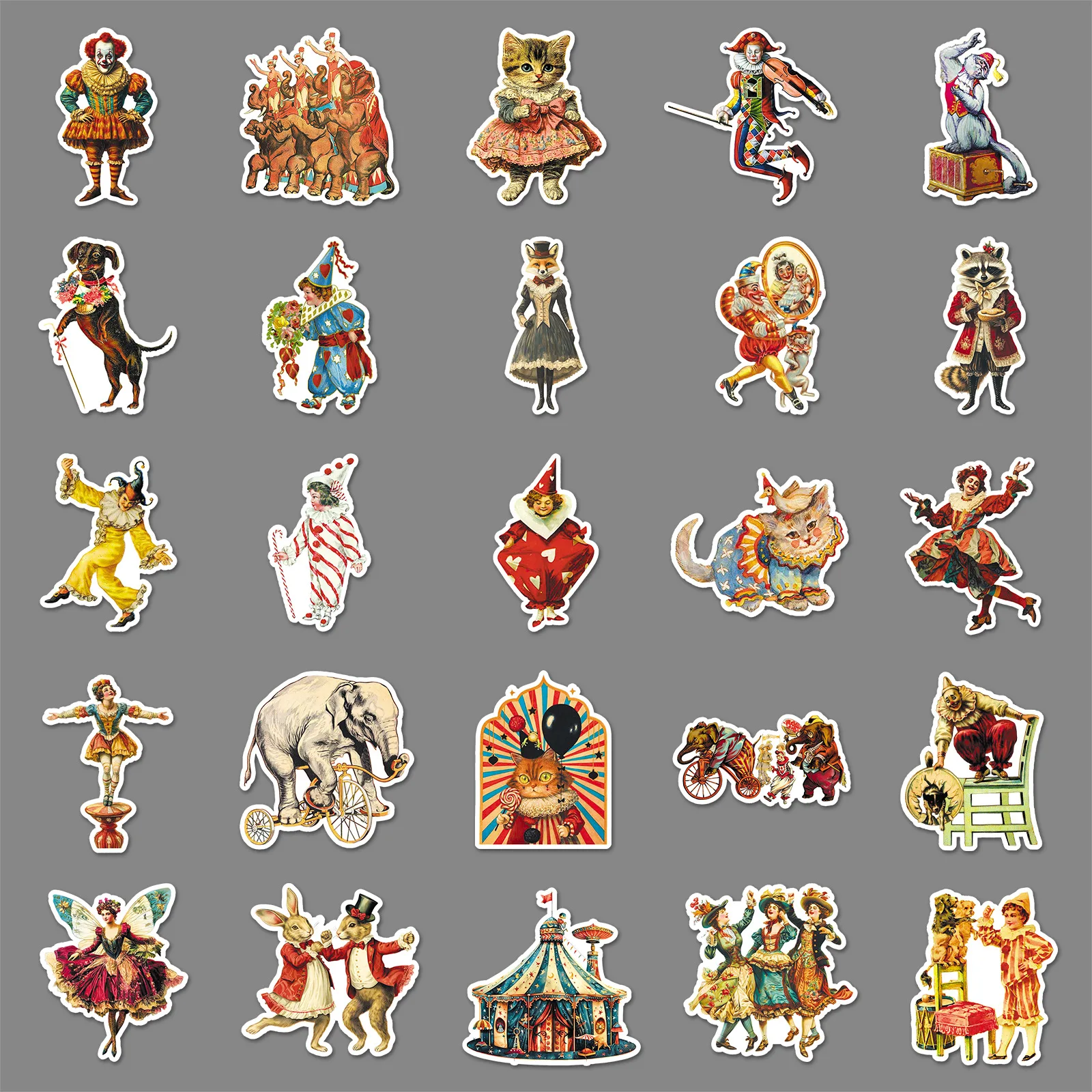 

50PCS Retro Circus Cartoon Sticker Creative Decoration Mobile Phone Case Notebook Water Cup Skateboard Graffiti Toy Gift Sticker