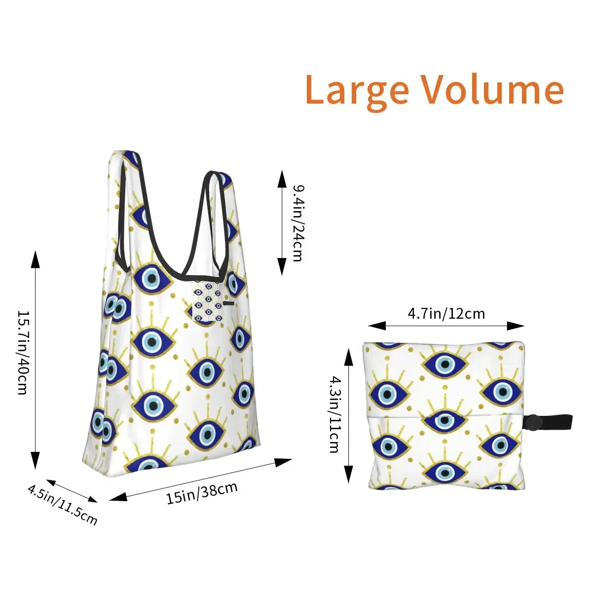 Mediterranean Evil Eye Protection, Nazar Shopping Bag Portable Tote Bags Reusable Shoulder Shopper Bag Groceries Handbag