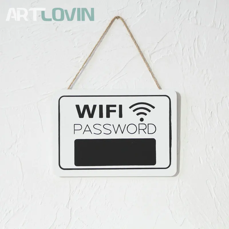 Wooden WiFi Password Sign Hanging Plaque Handwriting Blank Plate Chalkboard Wifi Board Sign for Home Store Party Shops Cafes Bar