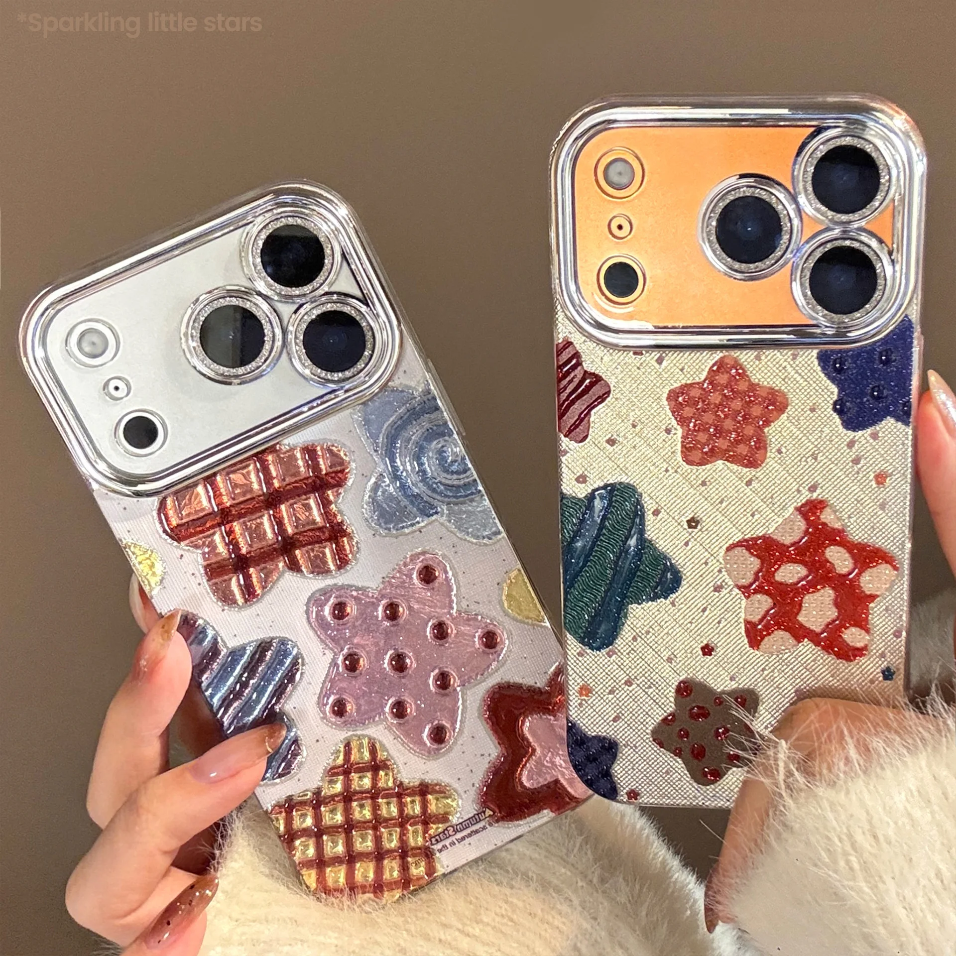 Korean Colorful Stars Glitter Plating Phone Case For iPhone 17 Air 16e 15 14 13 12 11 Pro Max XS X XR 7 8 Plus Shockproof Cover