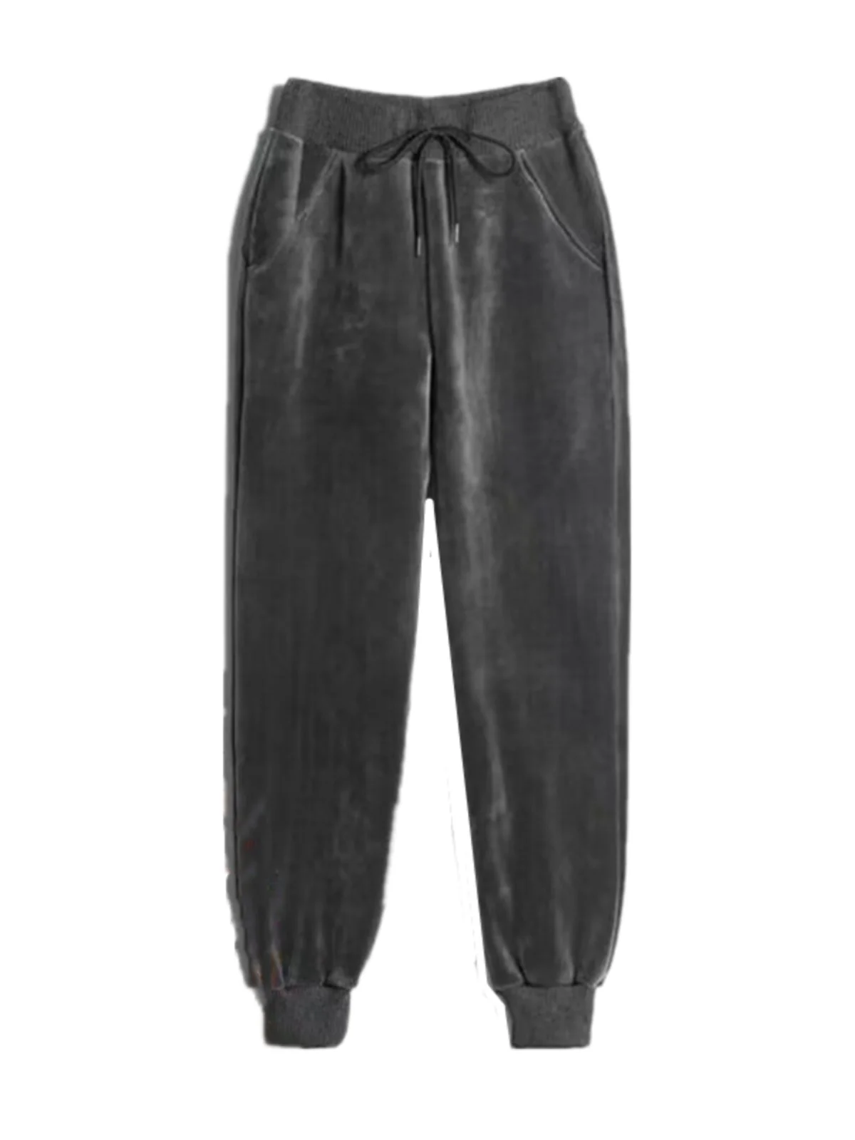 Pantalon de sport taille haute doublé en velours pour femme, ample, Harlan, chaud, grande taille, pour étudiante, automne et hiver