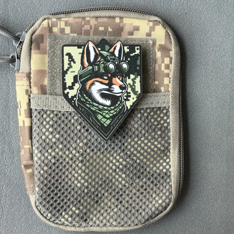 Fox with Night Vision Goggles Patch Tactical Morale Print Badge Hook and Loop Armband Backpack Clothing Decorative Sticker