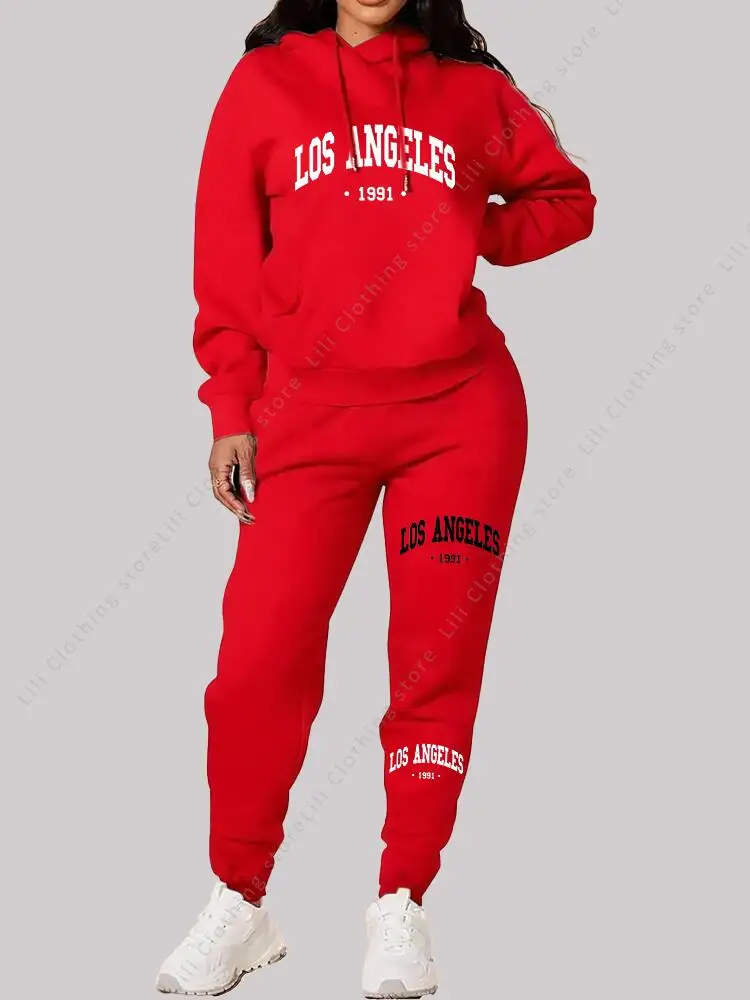 Los Angeles letter print Women Sets Hoodie and Pants sports suit High Quality Spring Autumn Aesthetic clothing Women activewear