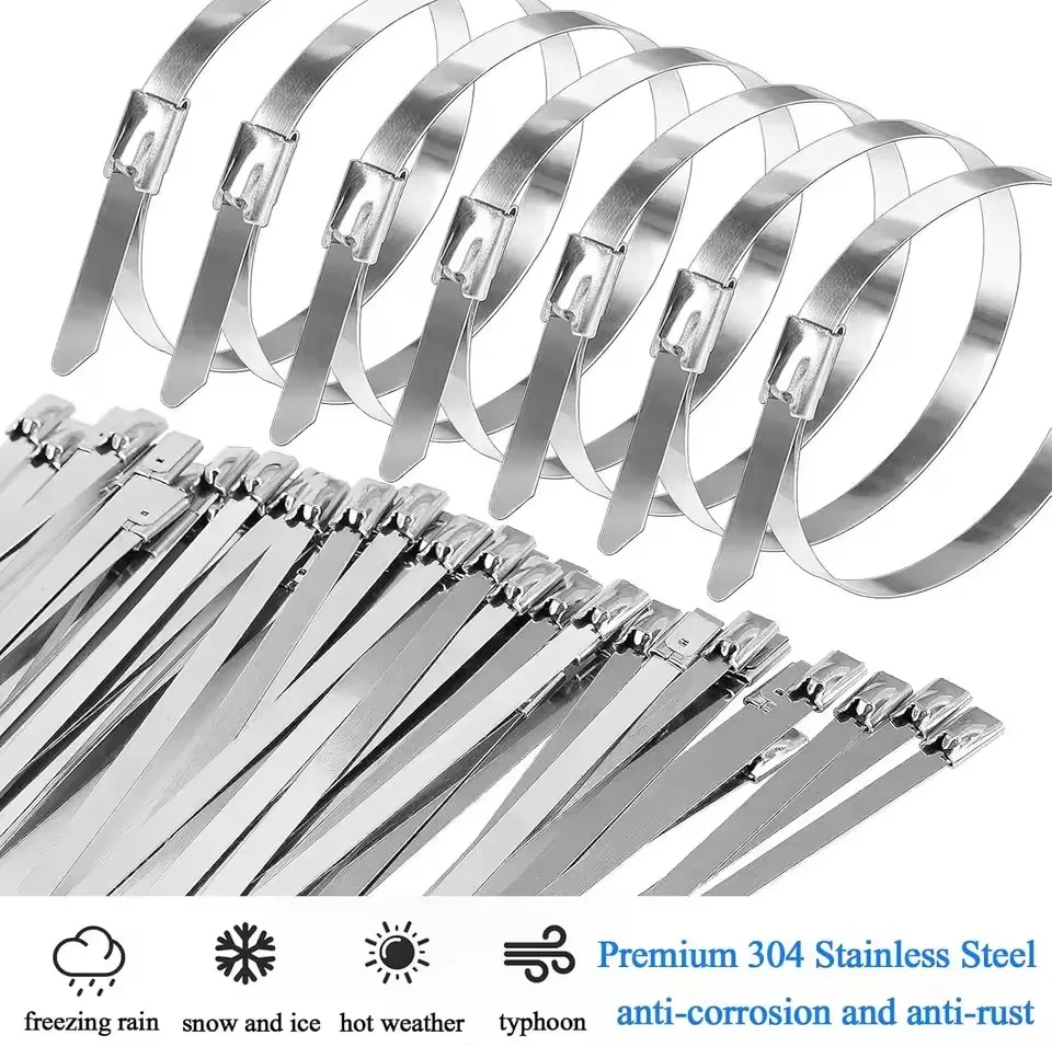 50pcs Metal Zip Ties, 304 Stainless Steel Heavy Duty Self-Locking Cable Ties, for Exhaust Wrap, Wire Fence Rolls, Farms, Pipes