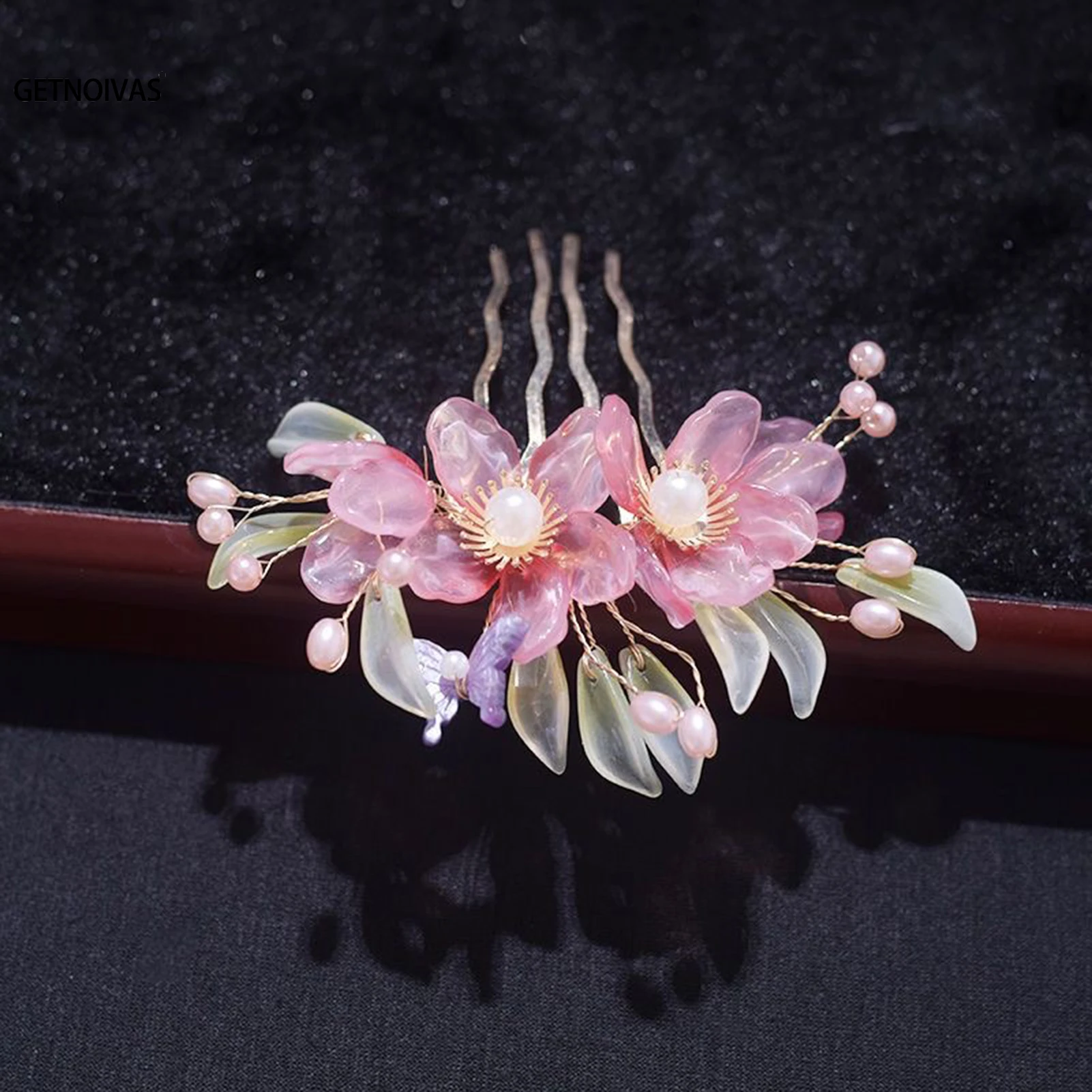 Chinese Wedding Headwear Crystal Pearl Flower Hair Pins Hairclip Hair Comb Handmade Hanfu Ancient Headdress Hair Jewelry Set