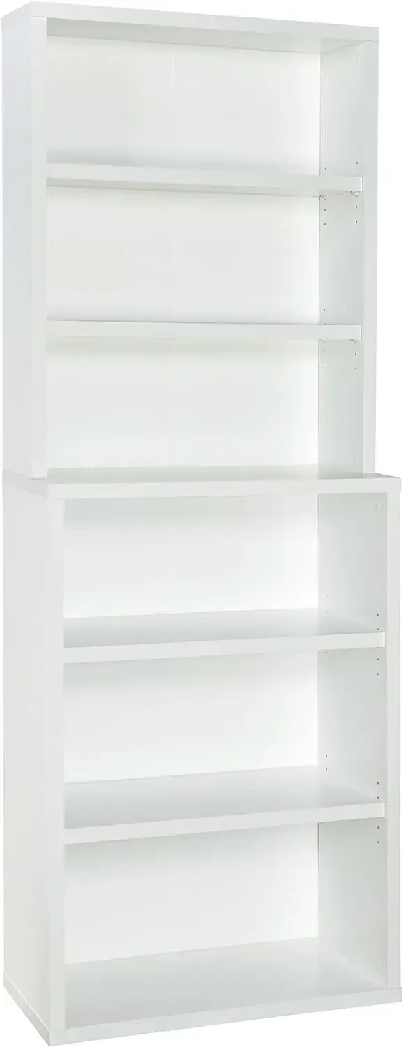 

Bookshelf with 6 Shelf Tiers, Adjustable Shelves, Tall Bookcase Hutch, Sturdy Wood With Closed Back Panel, White Fini