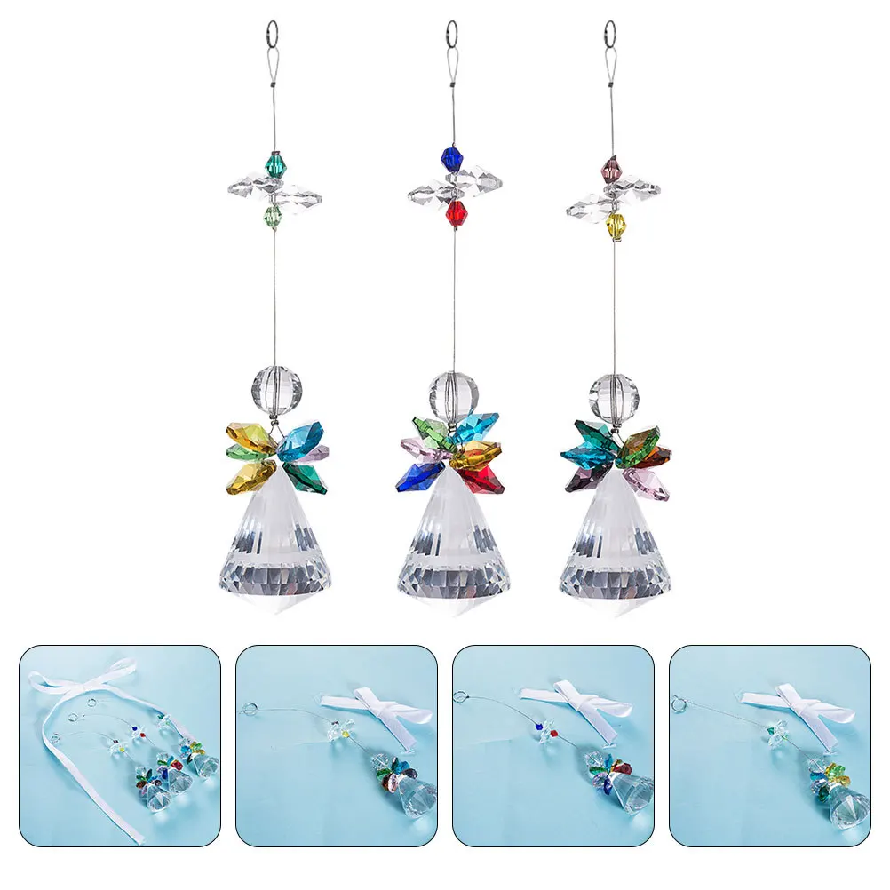 

3Pcs Crystal Angel Modeling Pendant DIY Window Hanging Decor Unique Delicate Adornment for Home Garden Birthday Christmas Gift