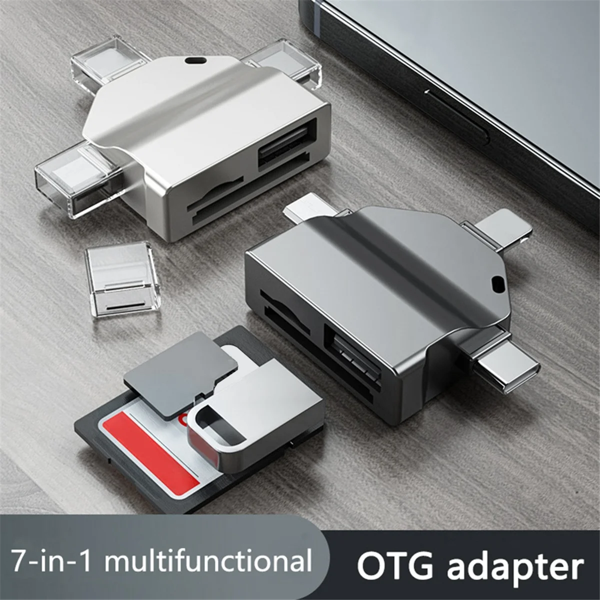 

# 414F Многофункциональный кард-ридер 7 в 1, адаптер USB 2.0 типа C к SD, USB-флеш-считыватель для ПК, ноутбуков, аксессуары, черный (черный)