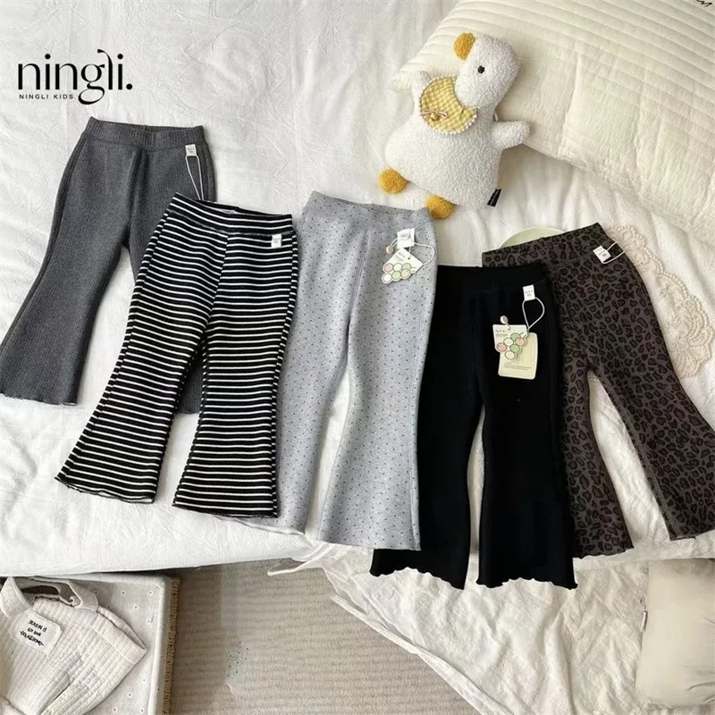 

Autumn and Winter New Girls Baby Soft Stretch Flared Pants Striped Base Long Pants Trendy Casual Western Style