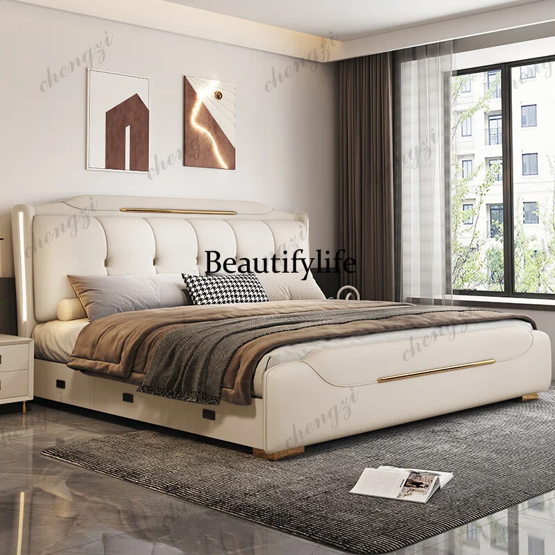 

Normal Base Double Bed Decoration Elegant Beige Adults Cloud Double Bed Wooden Japanese Modern Camas De Dormitorio Furniture