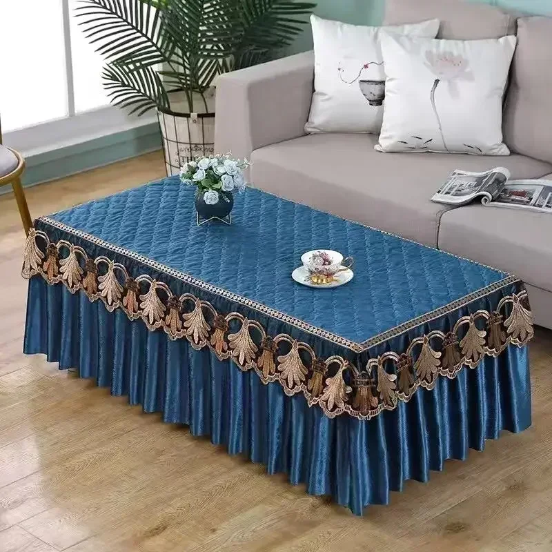 Pastoral Velvet Lace Rectangular Coffee Table Cover Thick Dustproof Anti-skid Tablecloth Wedding Home Decor Tea Tables Skirt