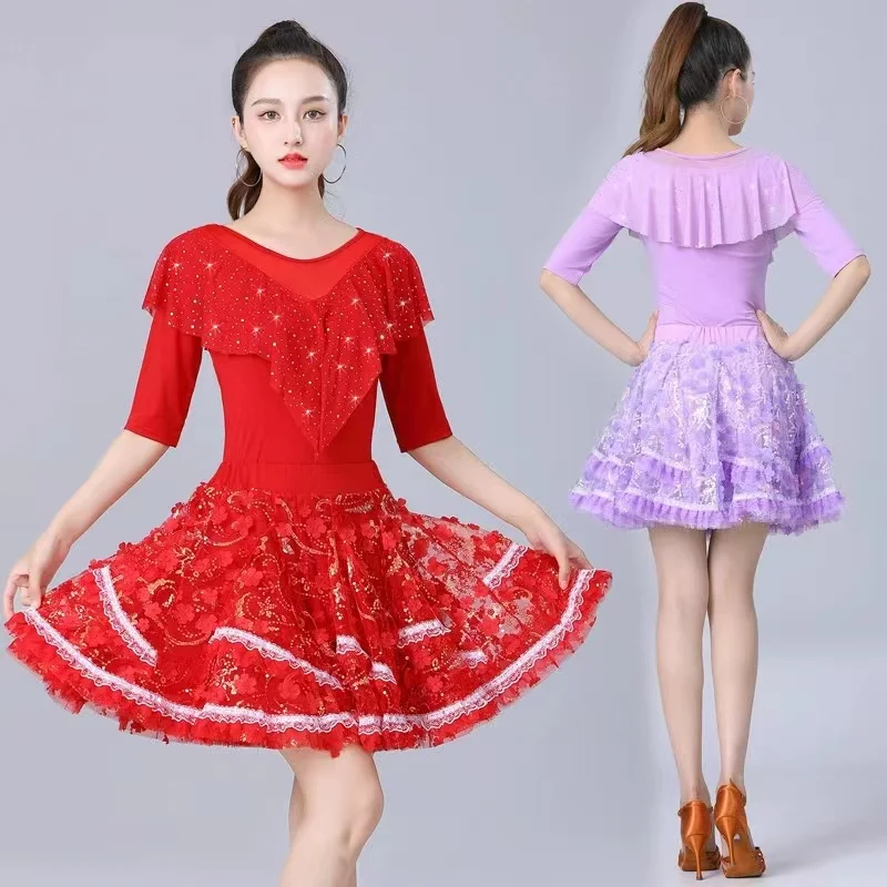 

Latin Dance Skirt For Women New Style Comfory Soft Ballroom Dance Costume Waltz Dance wear Modern Dance top and skirt 3 Color