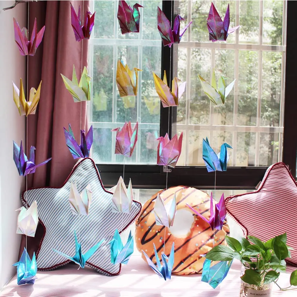 

10Strings 150PCS Waterproof Premade Japanese Origami Paper Cranes Garlands Origami Birds Decor For Wedding Valentine's Day