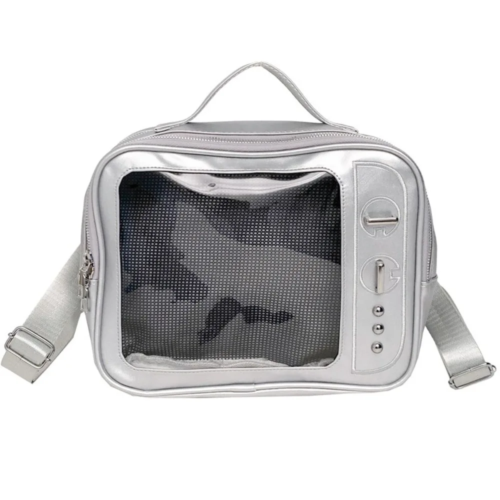 

Cute PU TV Model Backpack Ulzzang Large Capacity Transparent Layer Ita Bag Display Layer Hand-held Shoulder Bag Girl