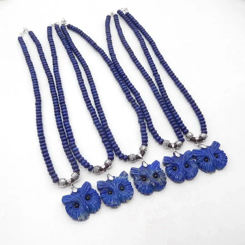 1 Strand 20 Inch Carved Natural Lapis Lazuli Owl Pendant Necklace, Best Gemstone Jewelry Gift, 30x28x6mm, Beads 6x4mm, 40g