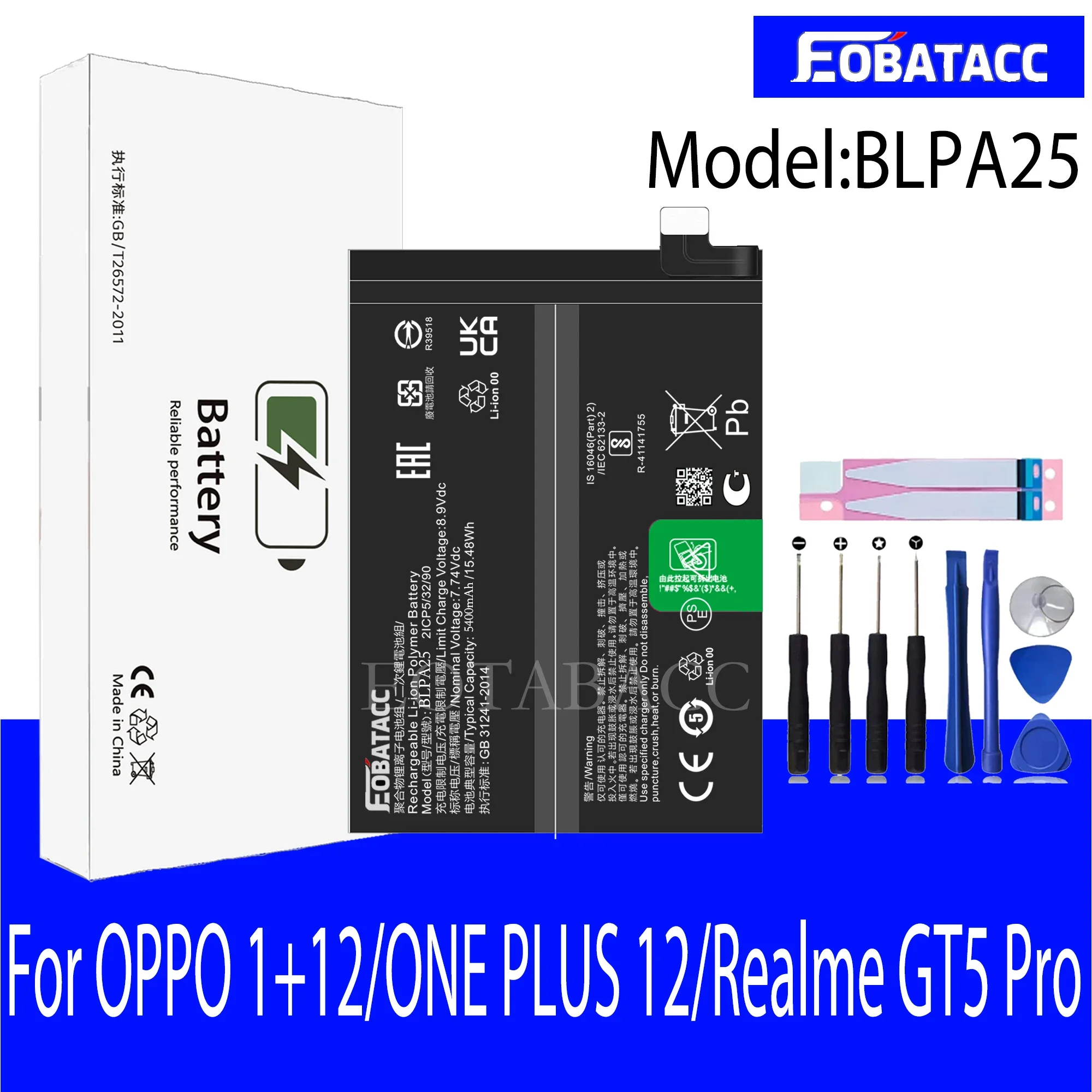 EOTABACC 100% New Original Battery BLPA25 For OPPO 1+12/ONE PLUS 12/Realme GT5 Pro Battery +Tools