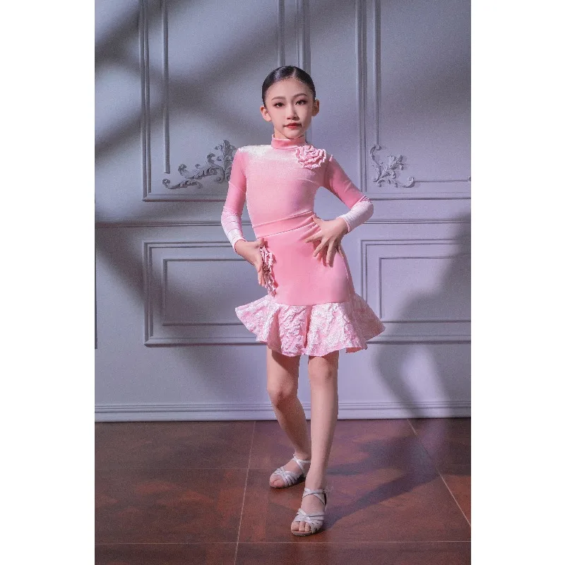 فستان رقص لاتيني للأطفال للفتيات فساتين رقص قاعة الرقص رومبا تشا تشا سامبا فستان ممارسة الأداء اللاتيني تنورة رقص