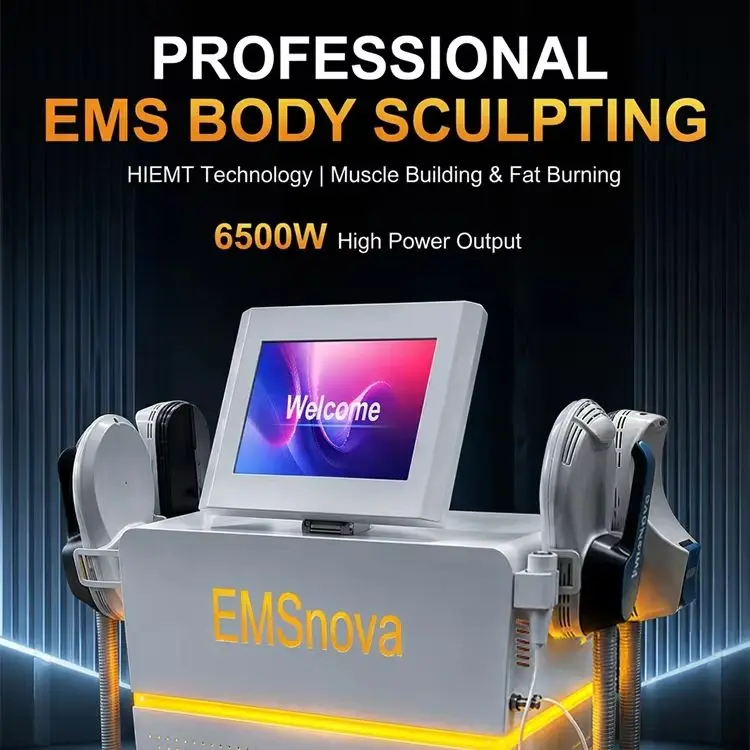 6500W HIEMT EMS Sculpt Machine 4 Handles Emergency Stop Button Muscle Building Fat Removal Body Contouring Salon Beauty Equipmen