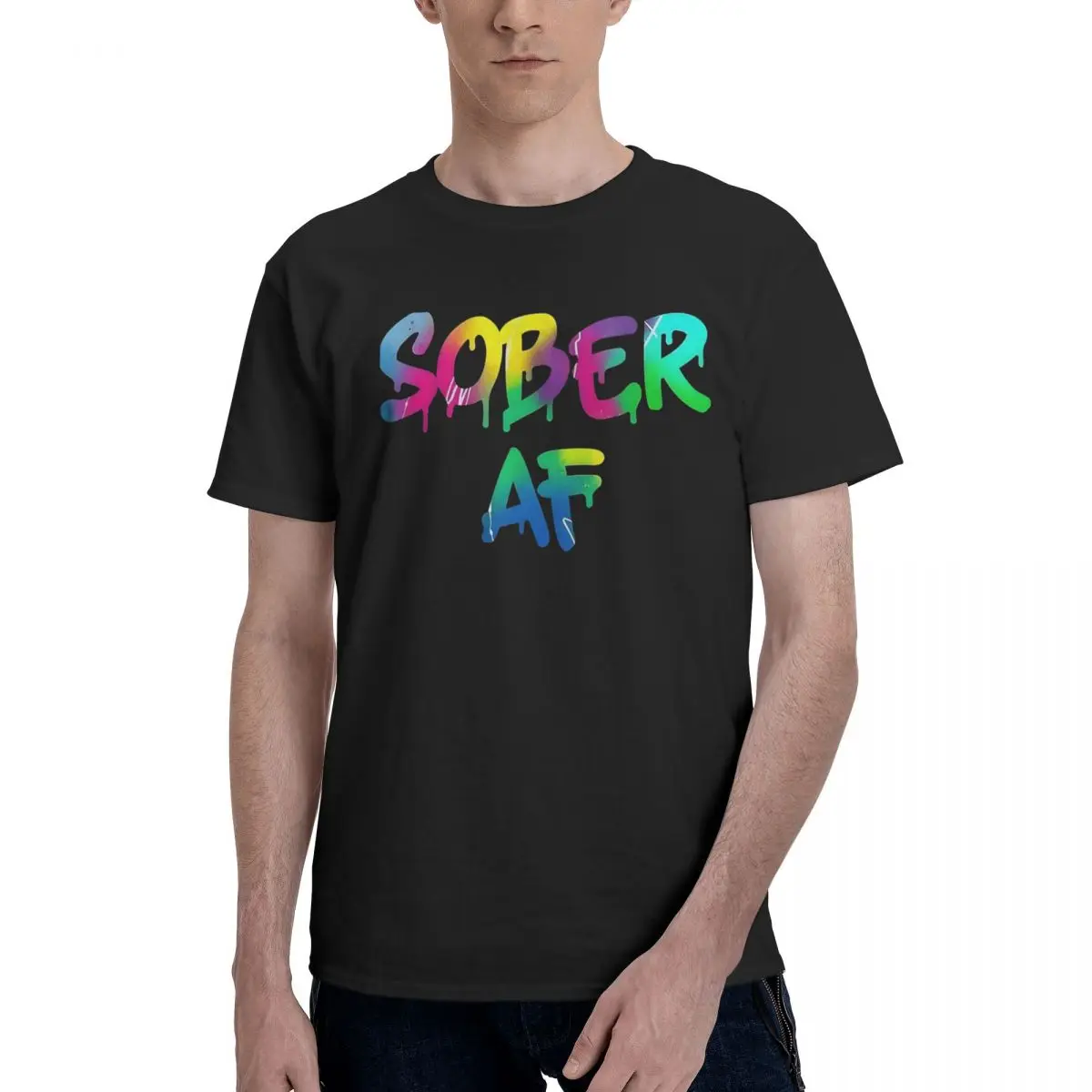 Colorful SOBER AF Text Art Sports Championship Hot Sale Top tee Top quality Travel Eur Size