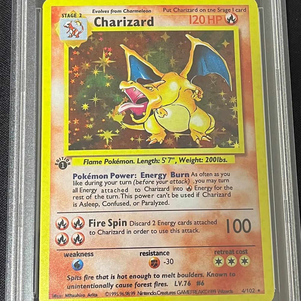 Calssic PTCG Graded Collection Card 1996 Gra Charizard-Holo # 4/102 GEM MT 10. Wersja angielska Flash Holograficzna etykieta Prezenty dla dzieci