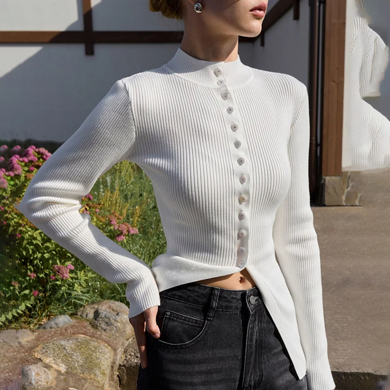 

Talenza Women's Ribbed Cardigan Solid Tight Autumn Long Sleeve Knitted Top Casual Fashion Office Single Breasted Knit Top 2025