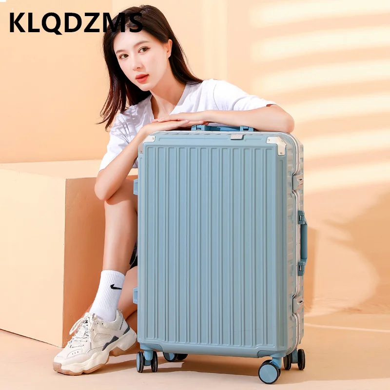 KLQDZMS Fashion Simple Solid Color Trolley Case Female Silent Universal Wheel Cabin Luggage Ultra-light Portable Suitcase